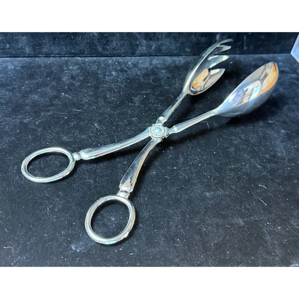 Leonard‎ Silverplate Italy Scissor Salad Tongs Vintage Serving Spoon Fork 8.5